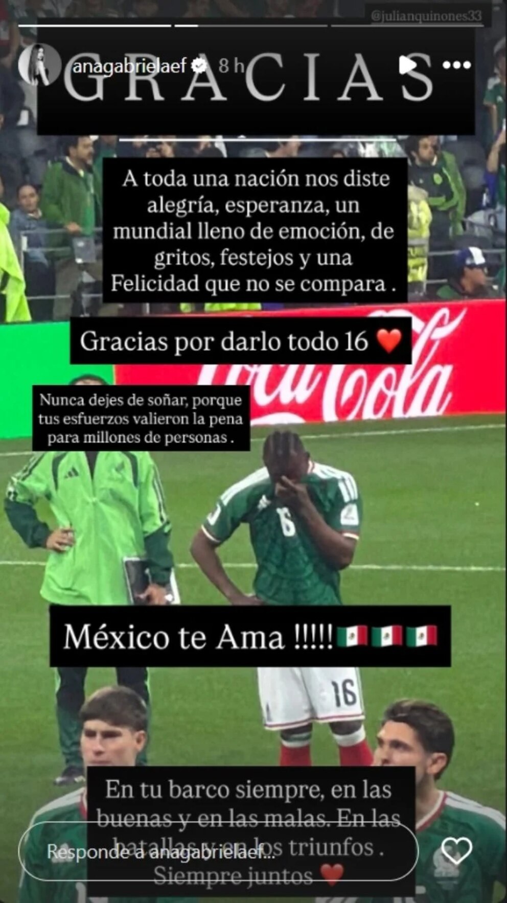 El mensaje de Ana Gabriela a su esposo, Julián Quiñones (Foto: Instagram)