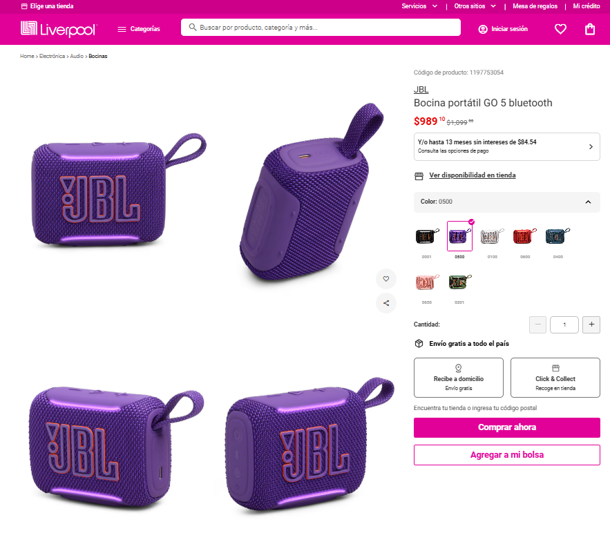 Bocina JBL GO 5 en Liverpool (Foto: Liverpool)