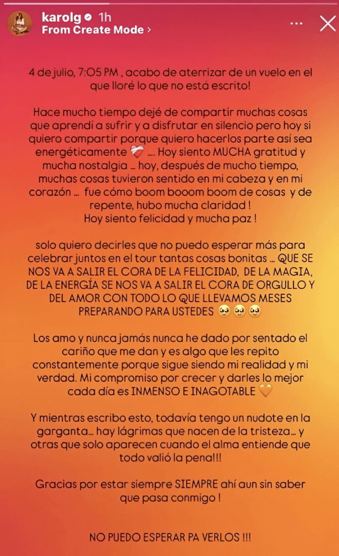 Historia de Karol G (Imagen Instagram)