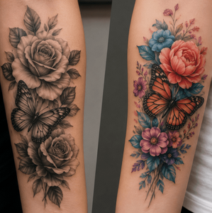 Diferencias de tatuajes de color y tatuajes blanco y negro (Imagen IA)