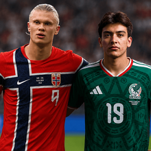 Erling Haaland y Gilberto Mora (Imagen IA/ Getty)