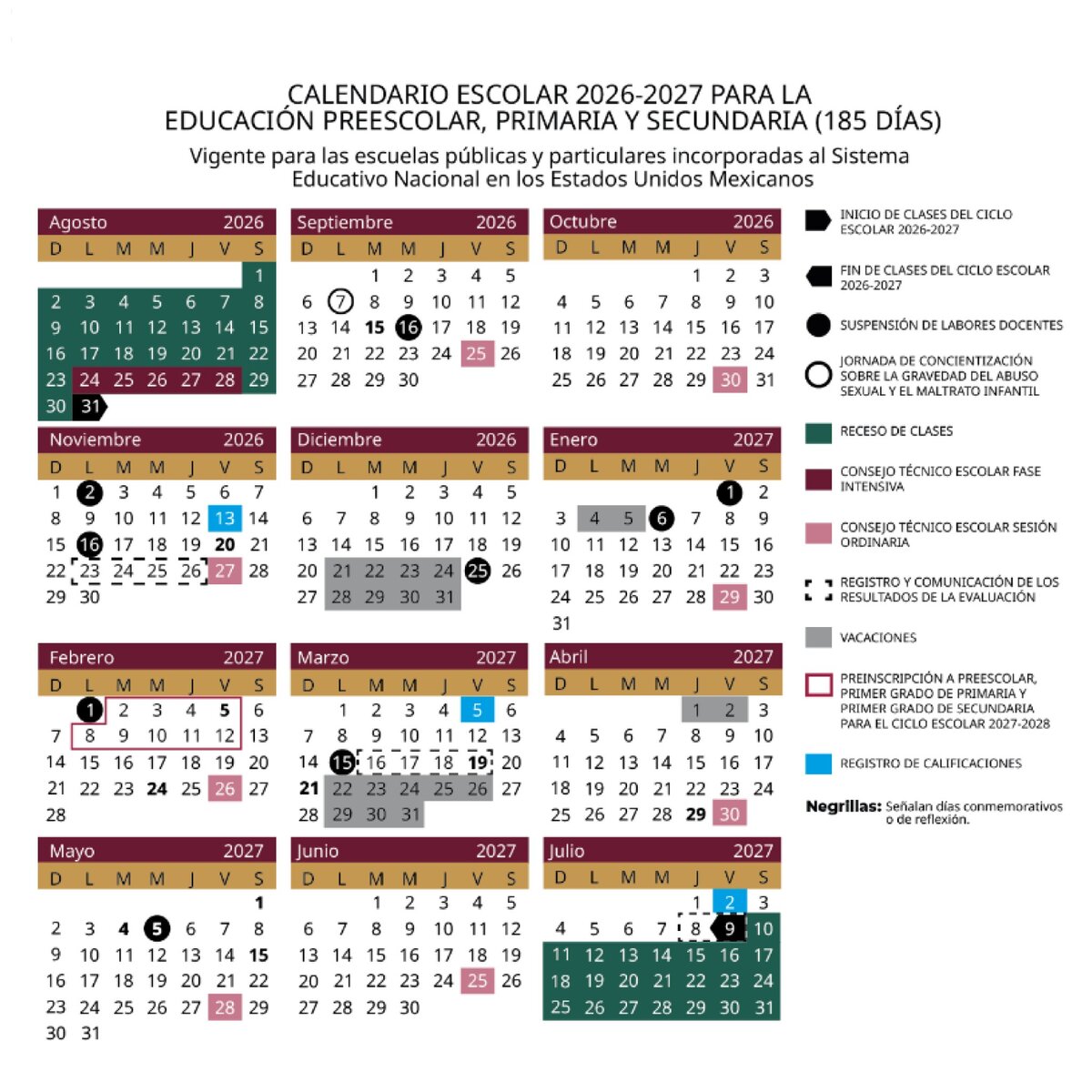 Calendario Escolar SEP 2026-2027 (Foto: SEP)