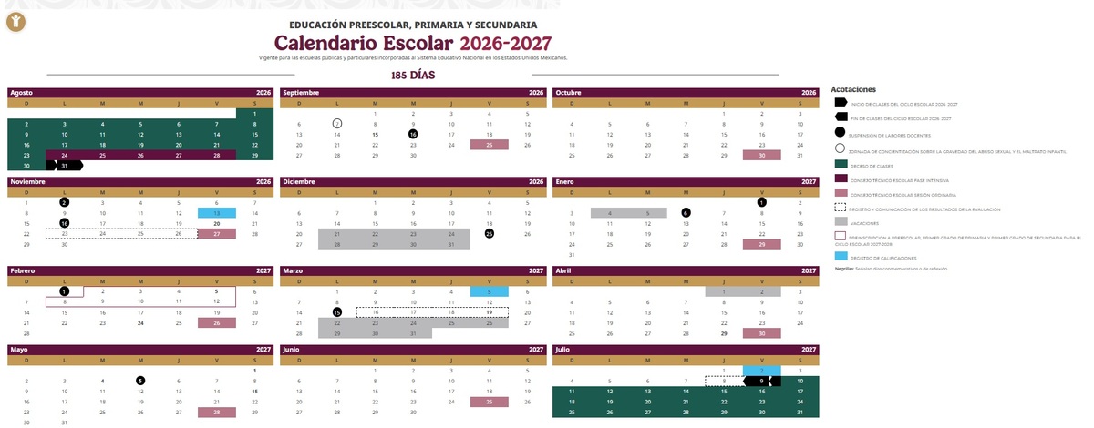 Calendario Escolar SEP 2026-2027 (Foto: SEP)