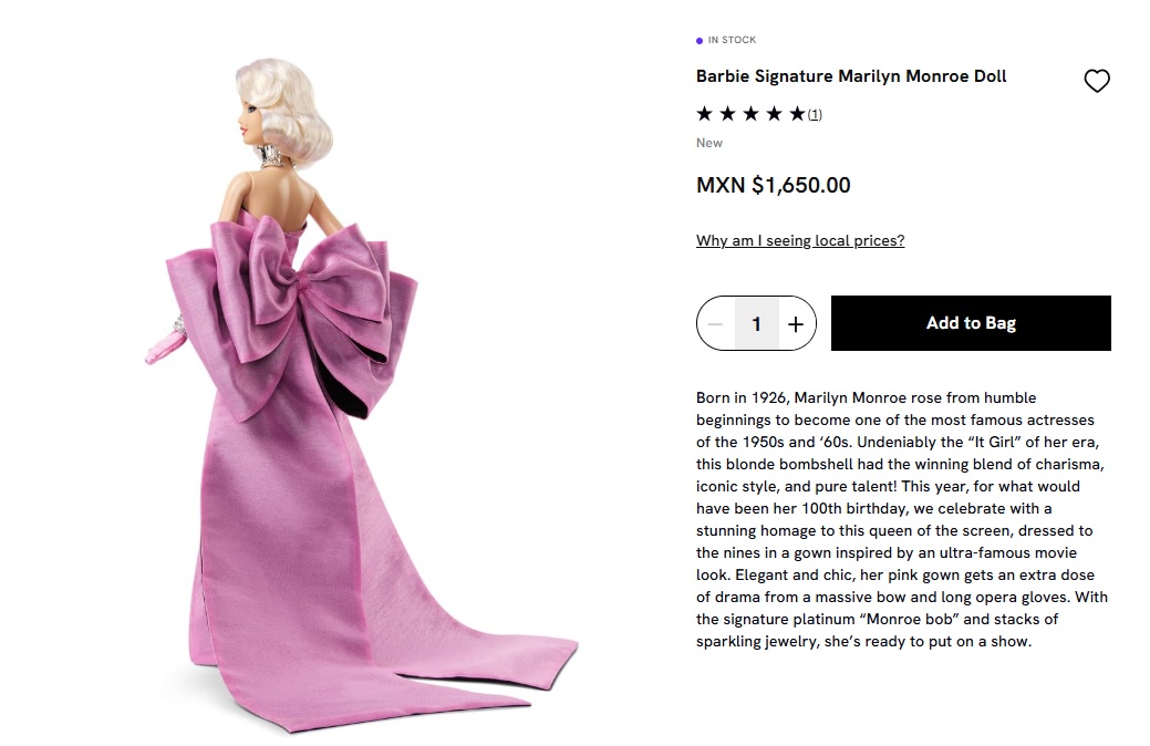 ¿Cuánto cuesta y dónde comprar la Barbie de Marilyn Monroe? (Foto: Mattel)