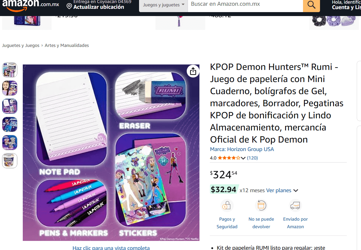 Esto cuesta el  set de papelería de Rumi (Foto: Amazon)