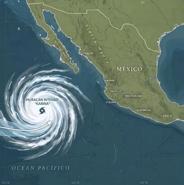Huracán Karina en el Pacífico: Trayectoria y estados afectados (Foto: IA)