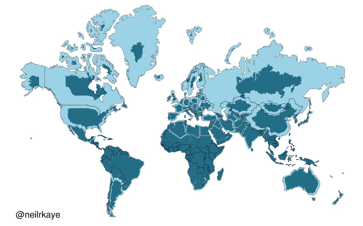 El mapa de la ONU con el tamaño real de países y continentes (Foto: IA/X)