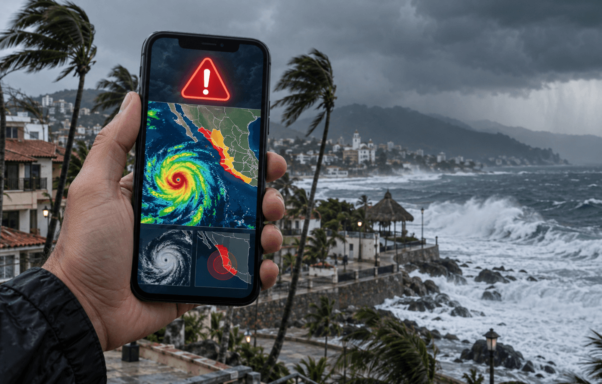 Alerta de huracanes en el celular (Imagen IA)