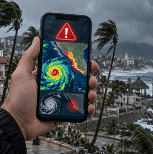 Alerta de huracanes en el celular (Imagen IA)