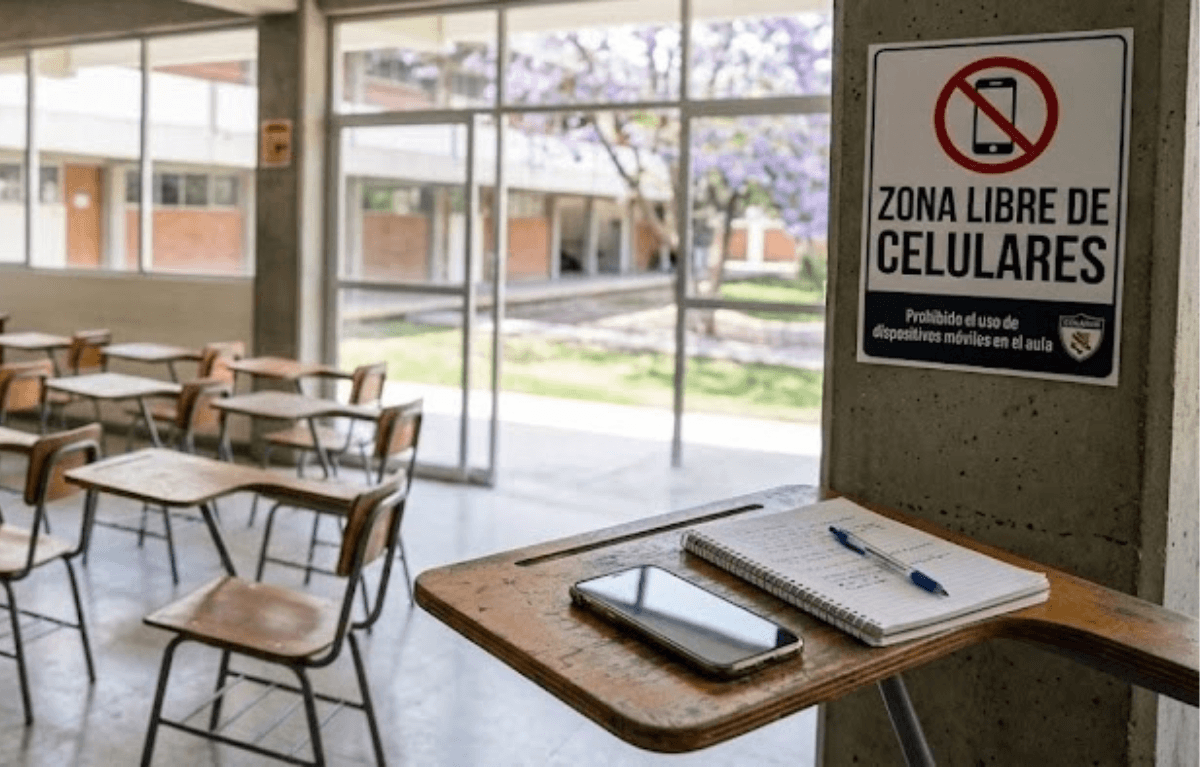 Uso de celulares en las escuelas (Imagen IA)
