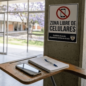 Uso de celulares en las escuelas (Imagen IA)