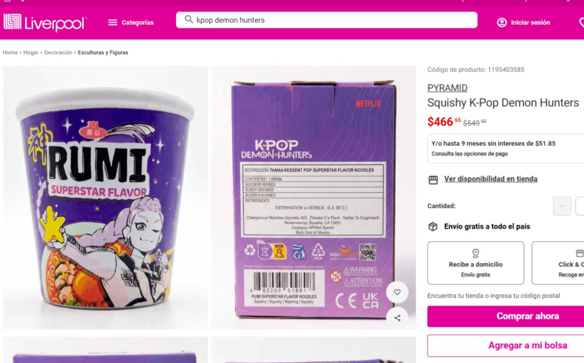 ¿Cuánto cuesta el squishy de ramen inspirado en Rumi de “Las Guerreras K-Pop”? (Foto: Liverpool)