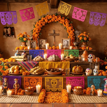Altar de Día de Muertos para recordar a seres queridos (Foto: IA)